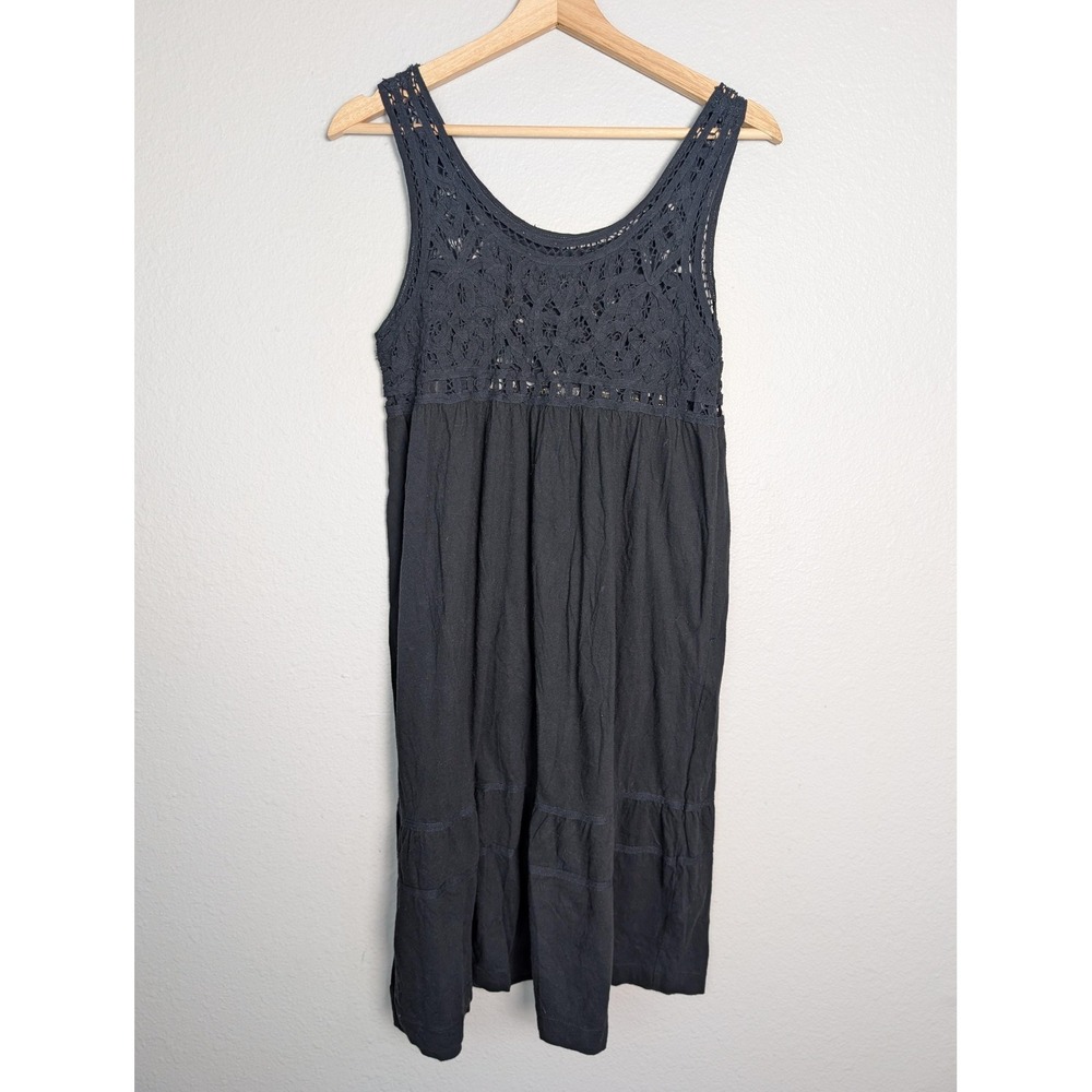 Theory Dress Womens M/L Black Knee Length Sundress Scoop Neck Crochet Cotton‎